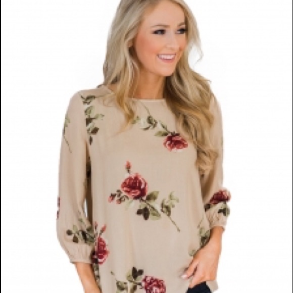 Tops - Apricot floral blouse Tops - Apricot floral blouse